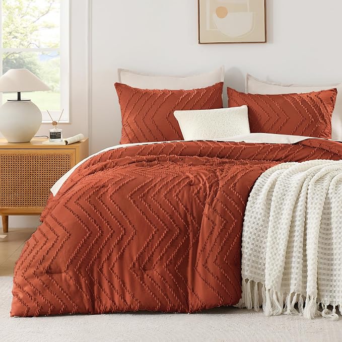 Andency Burnt Orange Oversized Super King Comforter Set 120x120, Extra Large by Andency