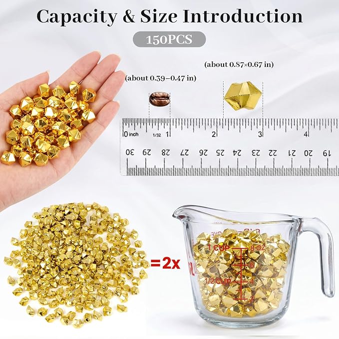 DomeStar 150PCS Gold Acrylic Ice Rocks – Faux Gems Nuggets Vase Fillers Pot of - Image 2