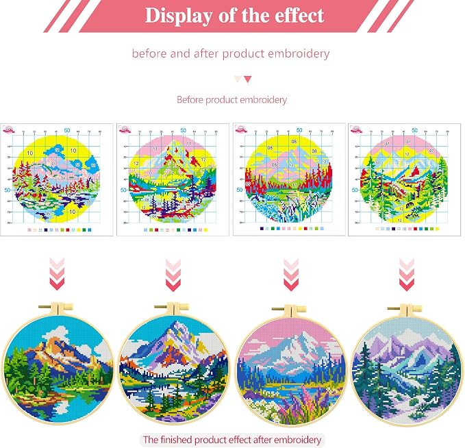 Zhenqing 4 Pack Four Seasons Landscape Stamped Cross Stitch Kit, 11CT Printed - Image 6
