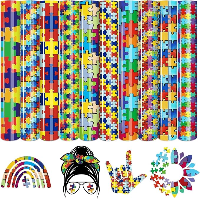 Tintnut Puzzle Heat Transfer Vinyl, 10 Sheets 10"x12" Iron on Vinyl | Rainbow by Tintnut