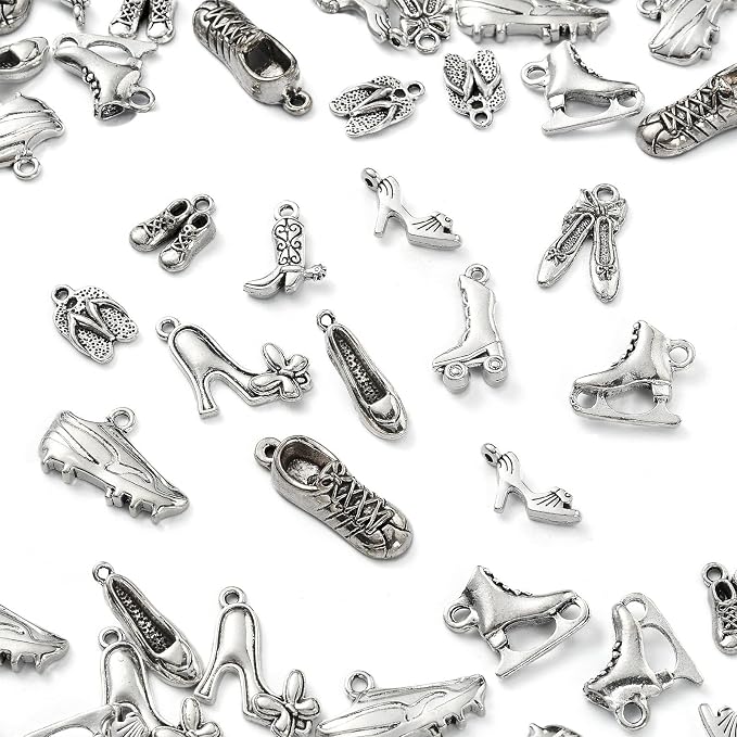DanLingJewelry 120Pcs 12 Styles Tibetan Style High Heel Shoe Charms Boot Ballet - Image 7