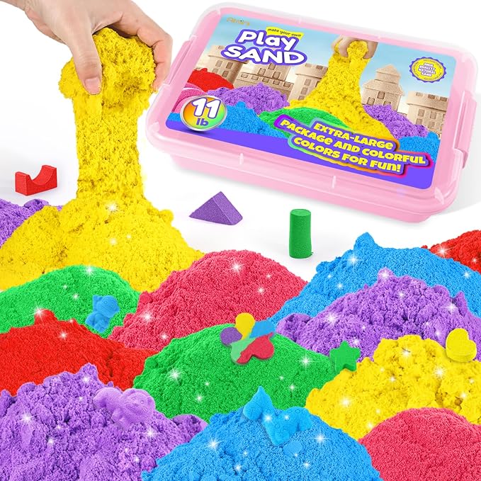 AtMini Play Sand with 6 Colored Sands of 11lbs, Including a Sand Tray with Lid by LearningThroughPlay