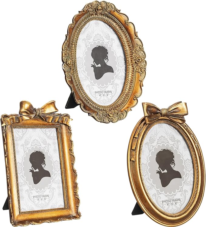 Vicenpal 3 Pcs Tiny Picture Ornate Frames 4 x 6 Inch Small Vintage Oval Picture by Vicenpal