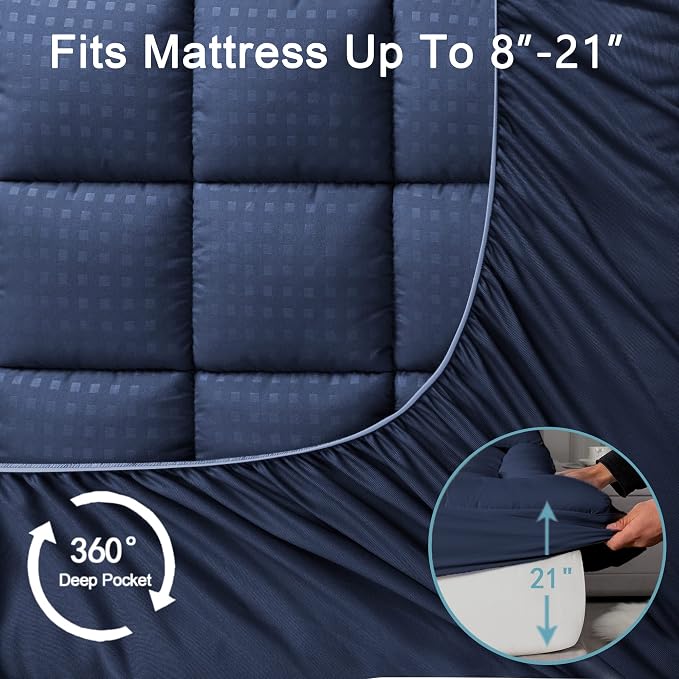 HYLEORY Queen Mattress Pad Quilted Fitted Mattress Protector Cooling Pillow Top - Image 5