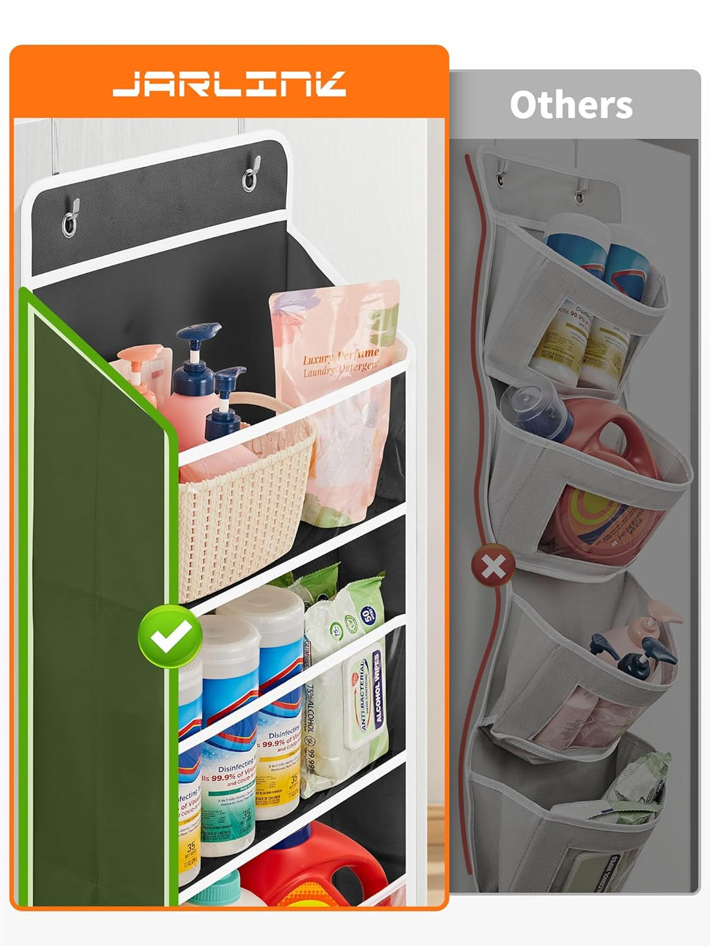 JARLINK 2 Pack Toy Stuffed Animal Storage, Over The Door Organizer W/Clear View Windows, 44lb Load, Baby Toy Storage Organizer for Nursery, Kid Bedroom, Newborn Baby Essentials (Black)