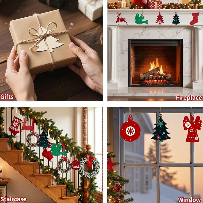 MACTING 45PCS Wooden Christmas Ornaments Unfinished Predrilled Natural Wood - Image 2