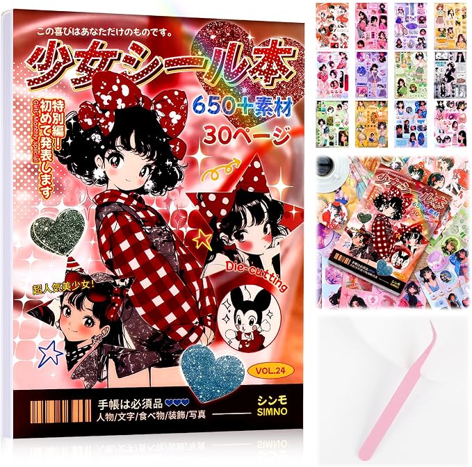 Tmtains 30 Sheets Japanese Manga Style Sticker Book 650+Pcs Heisei Retro Cute by Tmtains