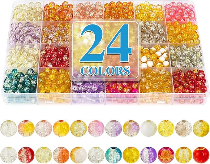 XSEINO About 1200pcs 6mm Crack Glass Beads Bracelet Making Kit, 24 Style Crack by XSEINOiscreating%EF%BC%81