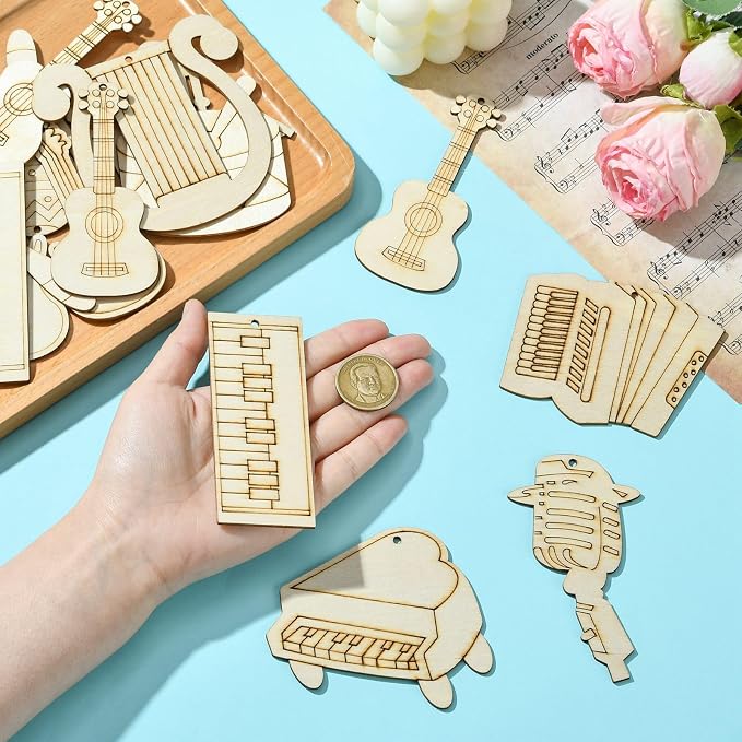 30 pcs Mixed Styles Musical Instrument Theme Unfinished Wooden Cutout Charms - Image 4