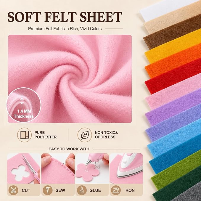 Baby Pink Large Felt Fabric 36" x 36", 1.4 mm Soft Felt Sheet, Nonwoven Fabric - Image 4