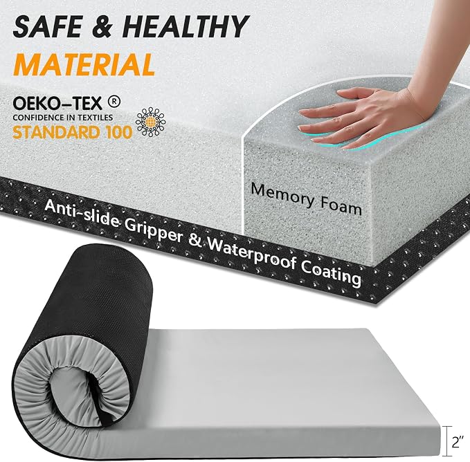 CYMULA Camping Cot Mattress 2in Memory Foam Sleeping Pad, Soft Warm Non-Slip - Image 4