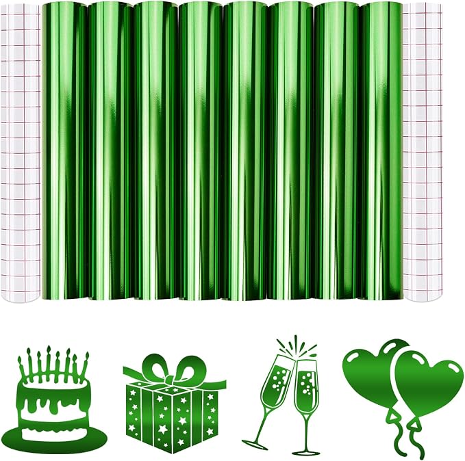 Tintnut Holographic Permanent Vinyl 8 Pcs 12x12 in Green Adhesive Vinyl | Solid by Tintnut