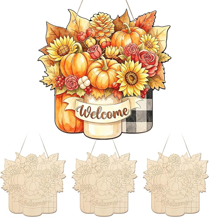 Unfinished Fall Wreaths Wood Crafts to Paint Set of 3, Unfinished Wood Cutouts by Sereliy