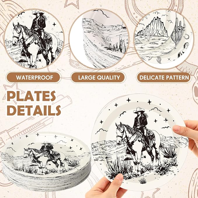 Funnymoom 60 Pcs 7 Inch Western Cowgirl Cowboy Baby Shower Paper Plates Wild - Image 3