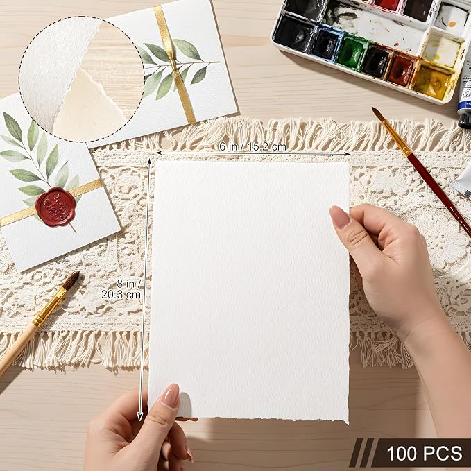 100 Sheets Deckled Edge Paper 8.5x11 inches, 160 GSM Handmade Paper, - Image 2