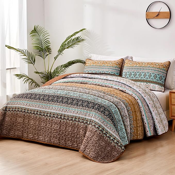 WONGS BEDDING Boho Fall Quilt Set California King, Lightweight Microfiber Bed - Image 2