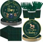 168 Pcs Tartan Plaid Bear Baby Shower Decorations, Serves 24 | We Can Bearly by Greencian