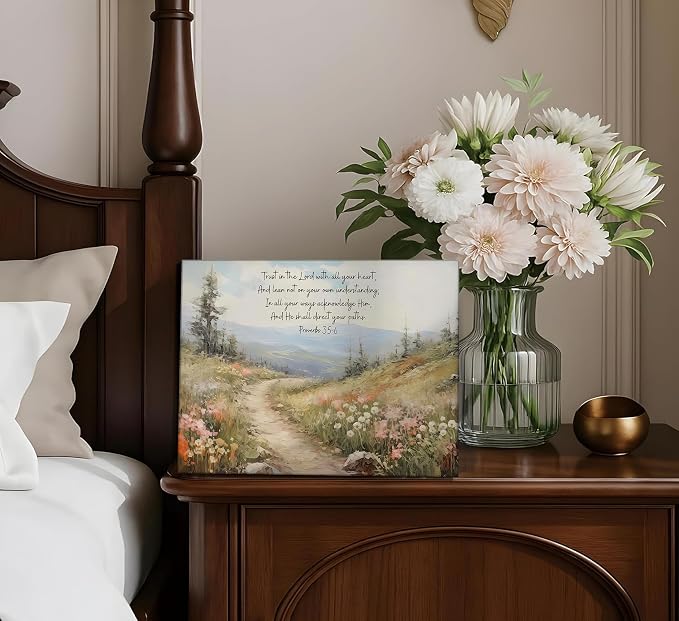 YOXORDQ Christian Bible Floral Canvas Wall Art Scripture Wildflower Picture - Image 2