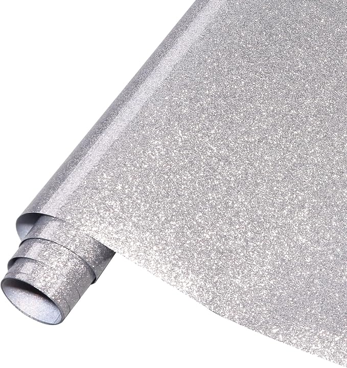 Tintnut Silver Glitter Heat Transfer Vinyl Roll, easy cut & weed, stretch by Tintnut