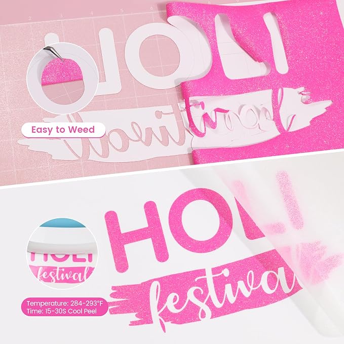 Neon Pink Glitter HTV Heat Transfer Vinyl, Glitter Iron on Vinyl 10" x 8ft | - Image 3