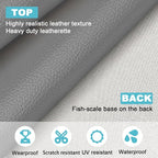 Grey Faux Leather Fabric 20"×55" Lychee Grain Upholstery Vinyl - Image 2