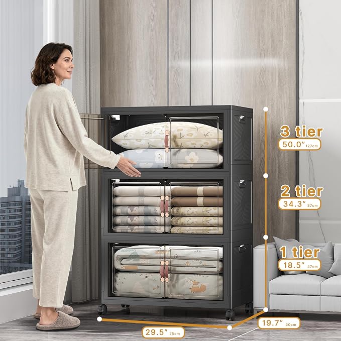 UAMFURI Stackable Storage Bins, 1050QT Collapsible Drawers - Image 2