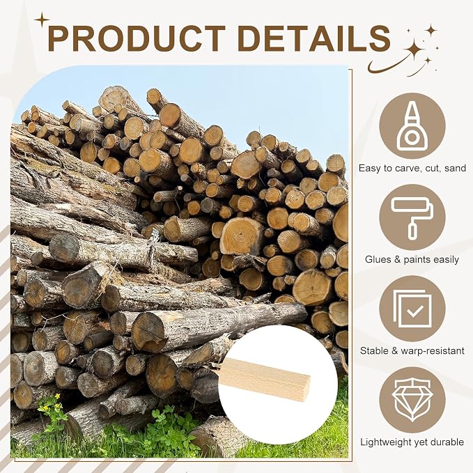 MECCANIXITY 6Pcs Basswood Sticks, 3/16" x 3/16" x 10" Square Wooden Dowel Rods - Image 3