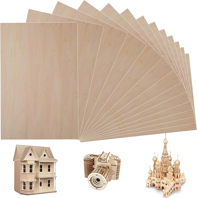 20 Pieces Basswood Sheet, 1/16 x 12 x 8 Inch Thin Plywood Wood Sheets by TDOCK