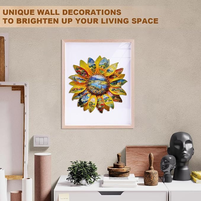 Sunflower Oil Painting Puzzles Adults Gifts Wooden 180 Pieces 11.4 * 11.1in - Image 7
