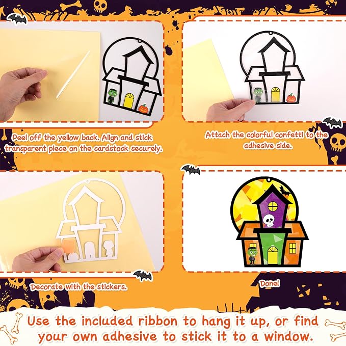 Renbuzhu 36PCS Halloweens Crafts Bulk: Haunted House Paper Suncatchers DIY Kit - Image 5