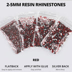 30200Pcs Red Rhinestones for Bedazzling, Siam Mixed Sized 2-5mm Flatback Gems - Image 3