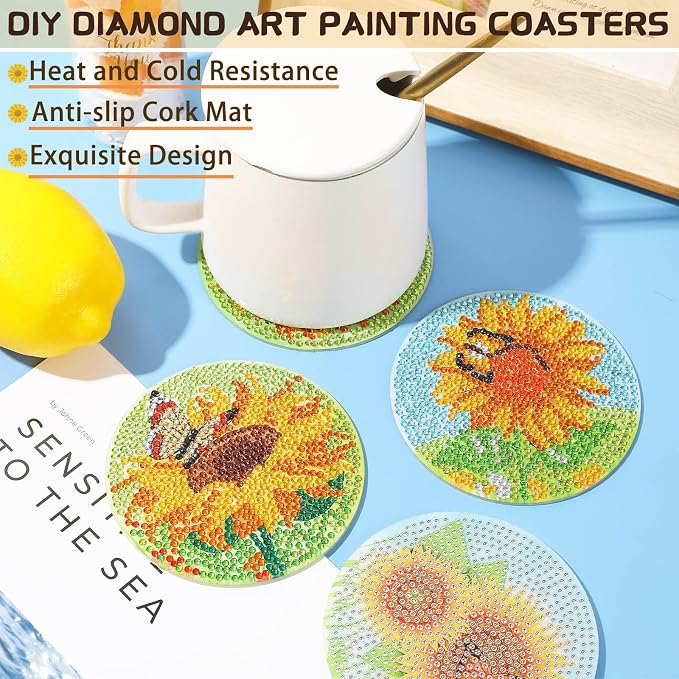 UPINS 8Pcs Sunflower Diamond Art Painting Coasters - Image 6