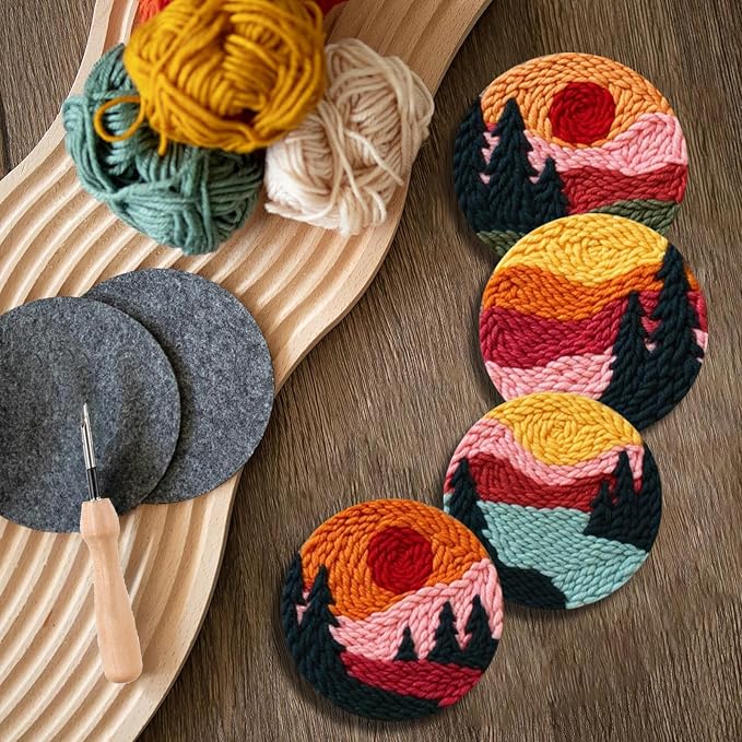 Punch Needle Coasters Kit for Beginners Adults, 6 Pattern Embroidery Scenery - Image 5