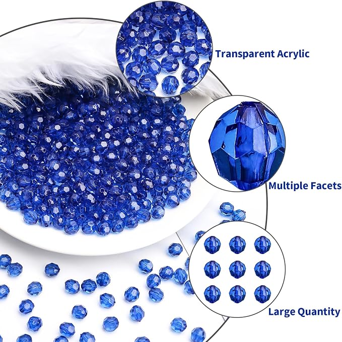 BONNY BOXX 2000pcs 4mm Acrylic Faceted Round Crystal Beads Transparent Sapphire - Image 2