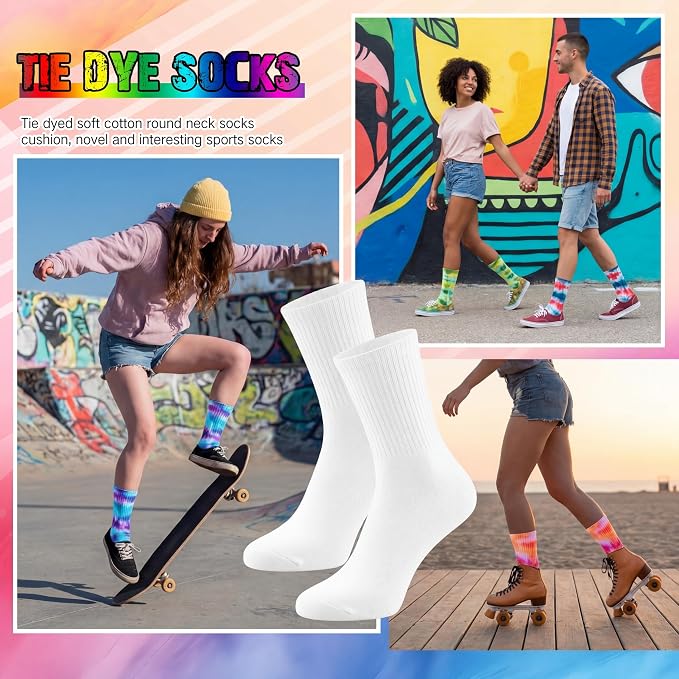 Syhood White Cotton Crew Socks for Tie dye Party Casual Soft Cushion Novelty - Image 6