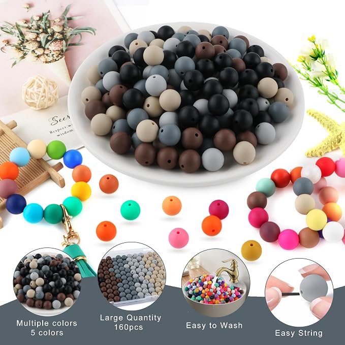 160Pcs Silicone Beads 12mm Mix Color, Bulk Silicone Beads 12mm - Image 3
