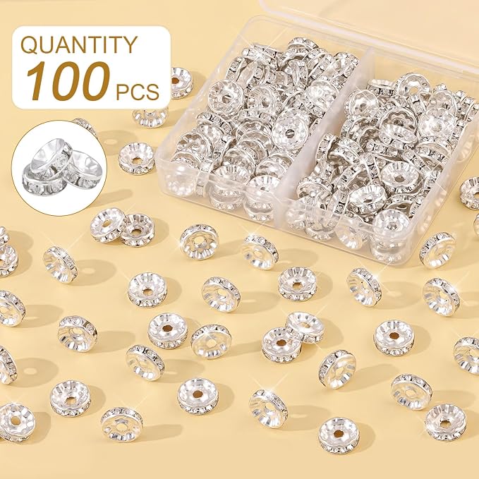 100 pcs 10mm Spacer Beads for Jewelry Making | Rondelle Bead Spacers Bulk - Image 2