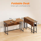 Huuger Folding Desk with Storage Shelf, 39.3 Inch Foldable Computer Table - Image 2
