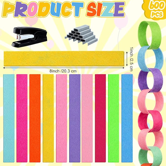 Roowest 600 Sheets Felt Chain Strips Bright Color Chain Garland 1x8 Inch - Image 3