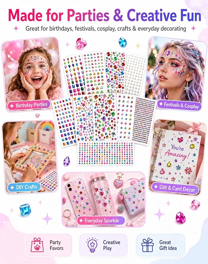 3062Pcs Gem Stickers-Self-Adhesive Face Jewelry Stickers, Acrylic Gems DIY - Image 5
