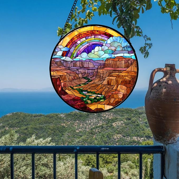 Canyon Rainbow Faux Stained Glass Window Hanging Acrylic Sun Catcher 11.8" | - Image 3