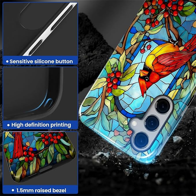 for Samsung Galaxy S25 FE Case, Stained Glass Cardinal Bird Pattern Glossy 2 in - Image 6