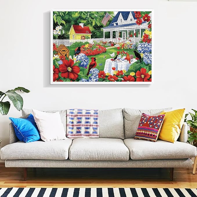1000 Piece Puzzle for Adults, Beautiful Garden Scene Puzzles, Birds and Flowers - Image 7