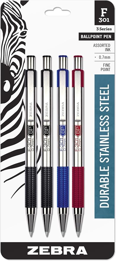 Zebra Pen F-301 Ballpoint Assorted Ink Fine Point 0.7mm Pen, Easy-Glide Ink by ZebraPen