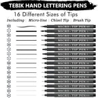 Tebik 16 Pack Calligraphy Pens, Hand Lettering Pens, Brush Markers Black Ink - Image 2
