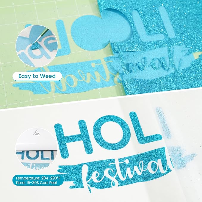 Blue Glitter HTV Heat Transfer Vinyl, Glitter Iron on Vinyl Roll 10" X 8ft | - Image 3