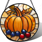 DASTOLL Stained Glass Window Hanging Fall Pumpkin Berries Large 15" by DASTOLL