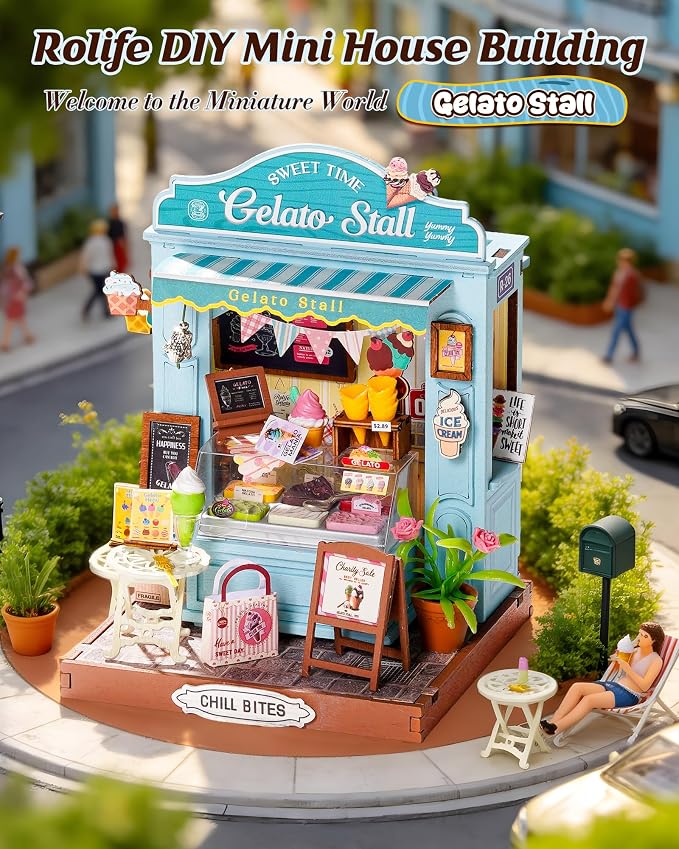 Rolife Miniature House Kits for Adults, Gelato Stall Mini Dollhouse Building - Image 2