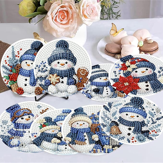 8 Pack Diamond Art Coasters, Christmas Snowman Diamond Painting Coasters | - Image 5