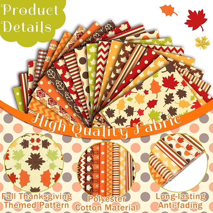 HunnmingRe 20 Pcs 10''x10'' Fall Quilting Fabric Square Autumn Maple Leaves - Image 3